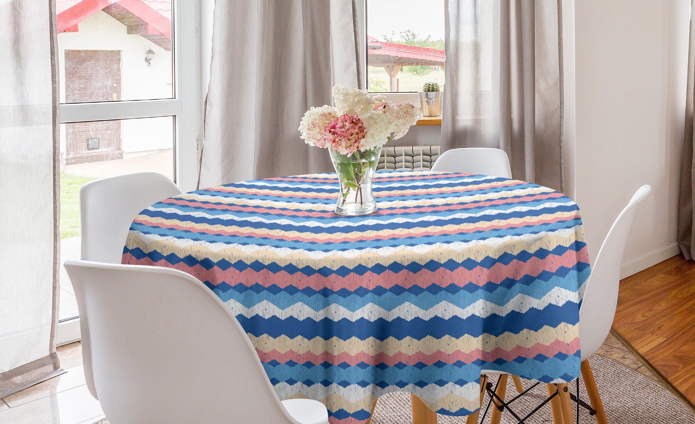 Zigzags Dekoration, Abakuhaus Abdeckung Tischdecke für Bunte Esszimmer Boho und Küche Grunge Tischdecke Kreis