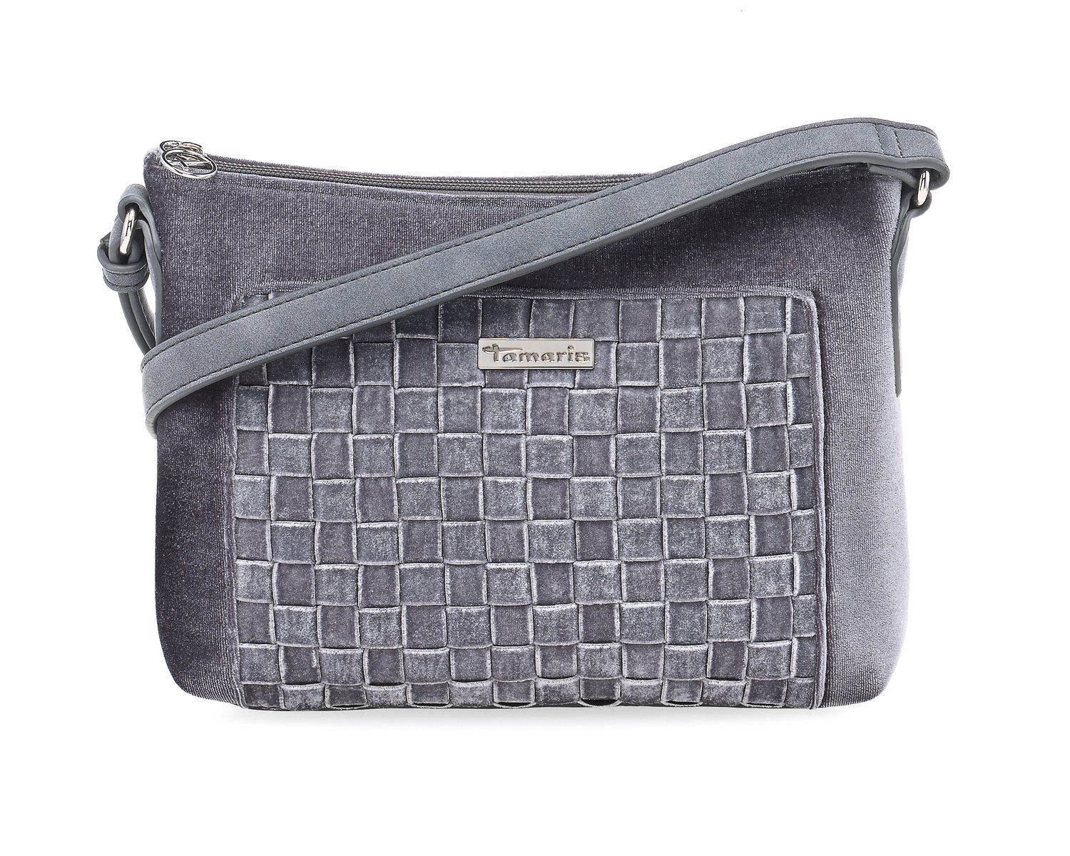 Tamaris Umhängetasche Virna (Set), Damen Crossbody Bag Umhängetasche, Samt mit Flecht-Prägung grau