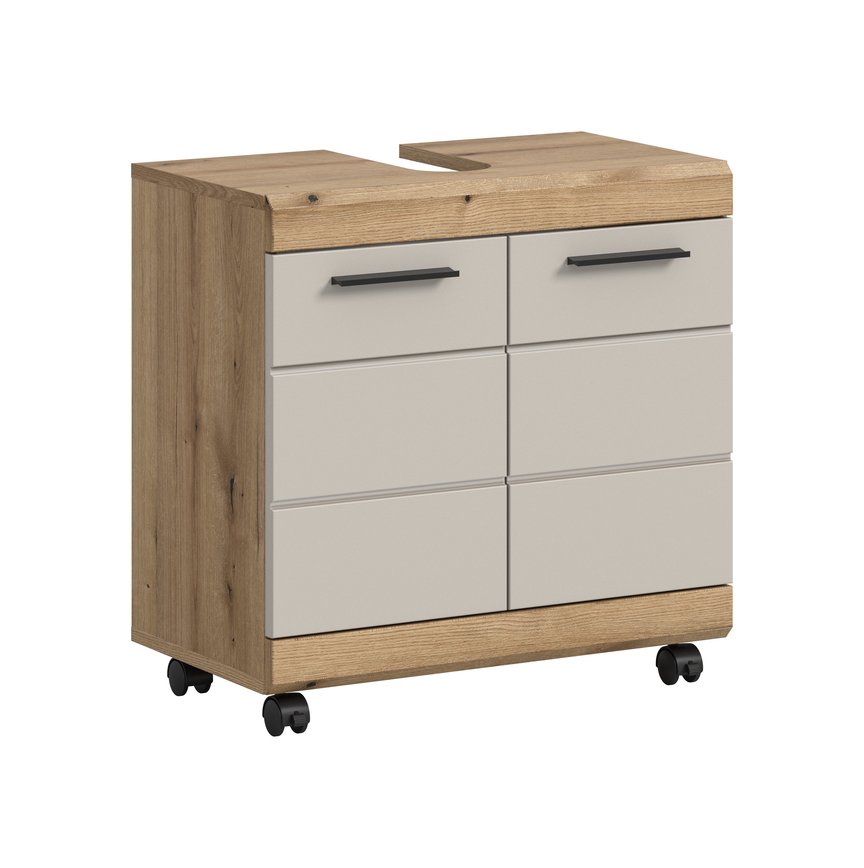 furnling Waschbeckenunterschrank auf Rollen - Scott mit Siphon-Ausschnitt und pflegeleichter MDF-Front, Breite 60 cm