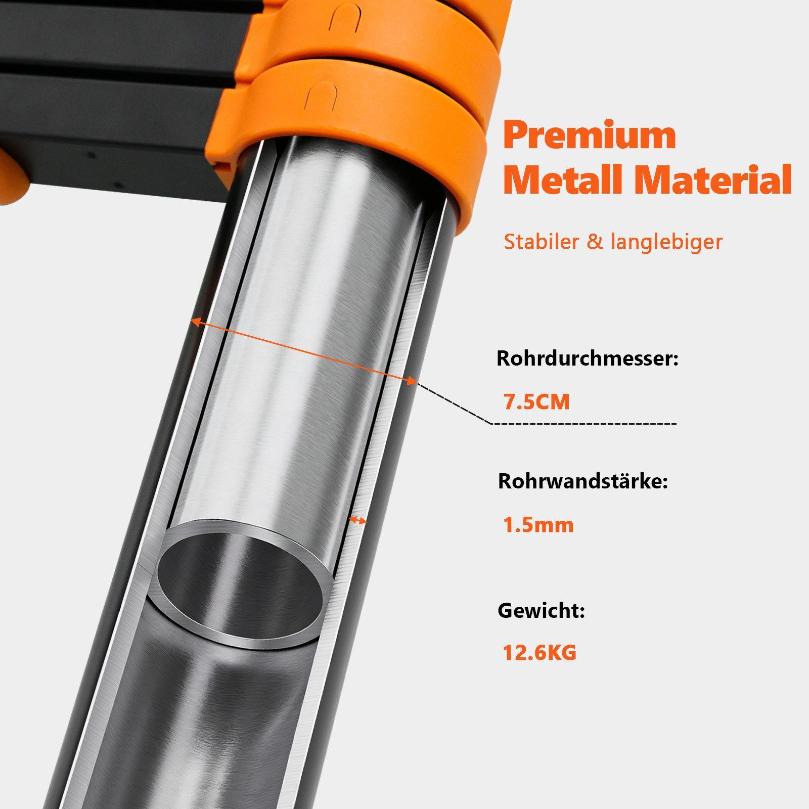 SunJas Teleskopleiter 4.7m/5M Ausziehleiter Anlegeleiter Multifunktionsleiter bis 150kg (mit abnehmbaren Haken, Außen‑Arbeitsleiter,höhenverstellbare Leiter,sch – Bild 3 von 5