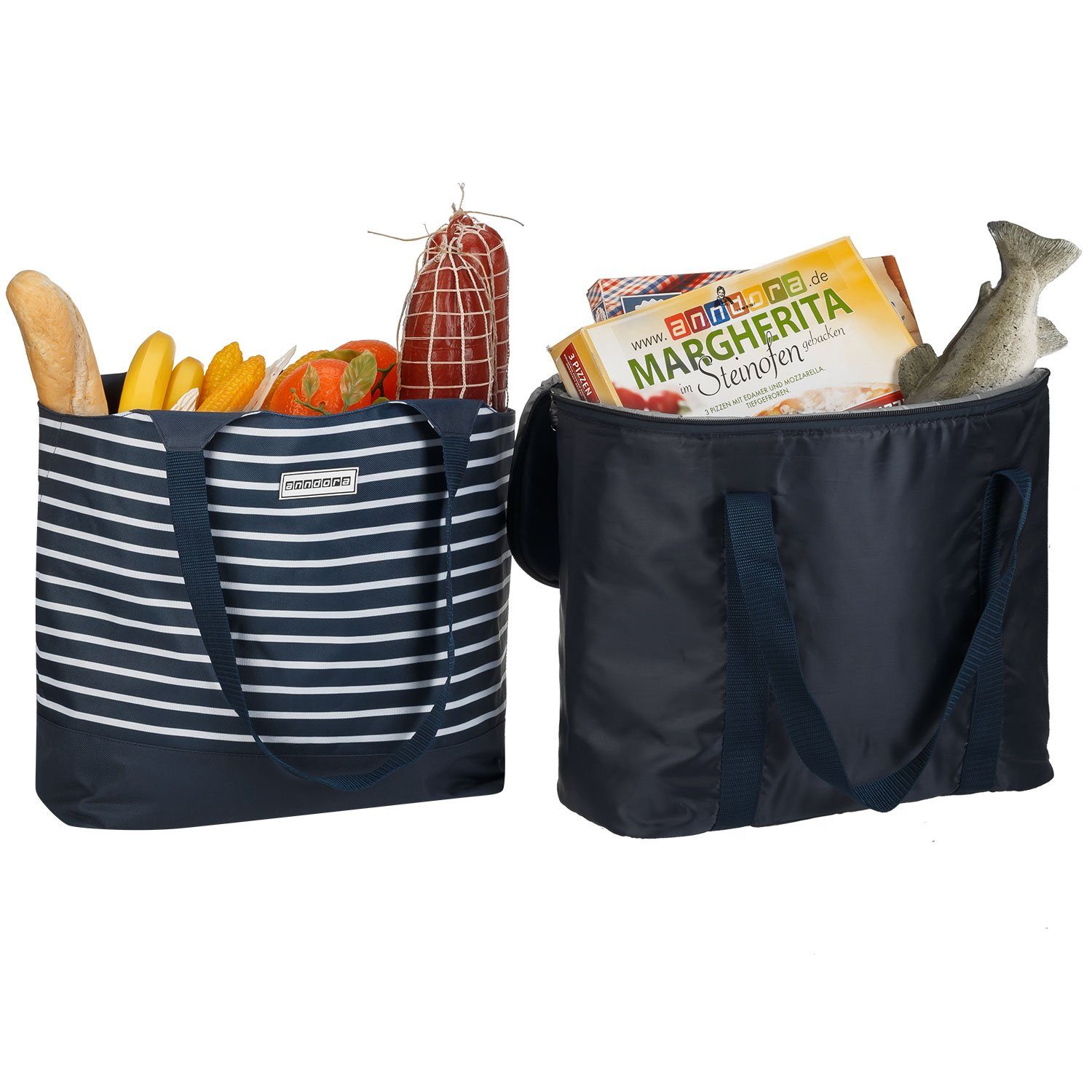 anndora Shopper 2 in 1 Einkaufstasche + Kühltasche + Kühlakku, Taschen ineinander oder einzeln verwendbar - inklusive Kühlakku