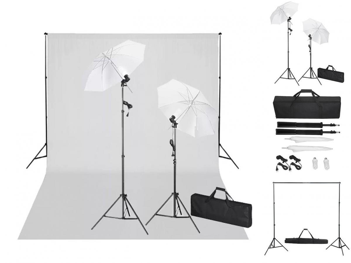 vidaXL Fotohintergrund Fotostudio Set mit Weißem Hintergrund 600300 cm Leuchten