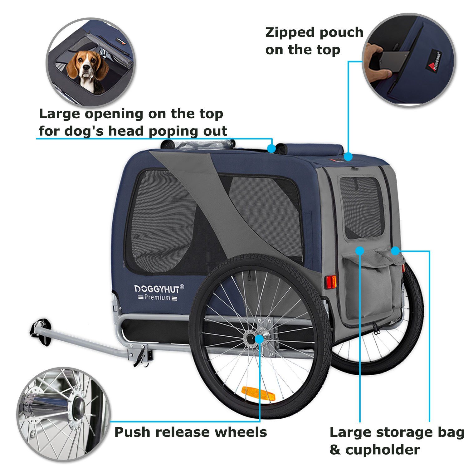 TIGGO Fahrradhundeanhänger DOGGYHUT® Hundefahrradanhänger 15 - 30kg Hundeanhänger Fahrradanhänger
