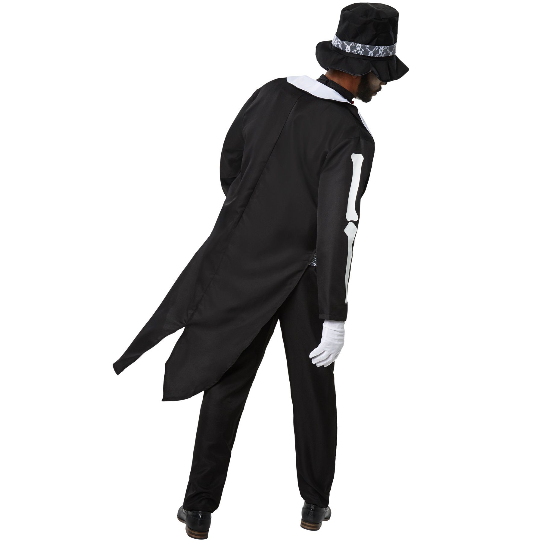 dressforfun Kostüm Edelmann/Kavalier, in schwarz/weiß, Stoffhut mit angenähtem Band, Konfektionsgröße XXL, Kurzarmshirt mit Knochenaufdruck und Fliege