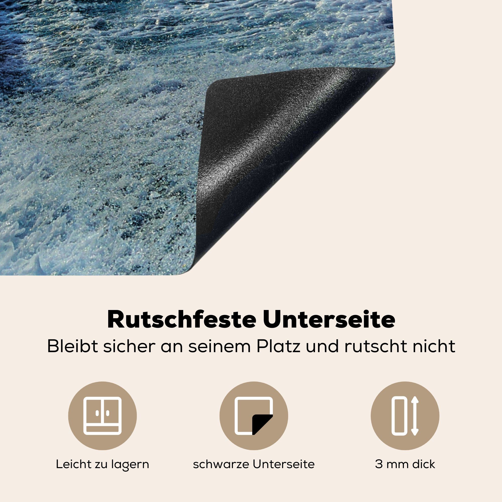 MuchoWow Herdblende-/Abdeckplatte küche, Vinyl, Induktionskochfeld für Schutz tlg), blauen cm, (1 Wellen im Ceranfeldabdeckung 81x52 Meer, die