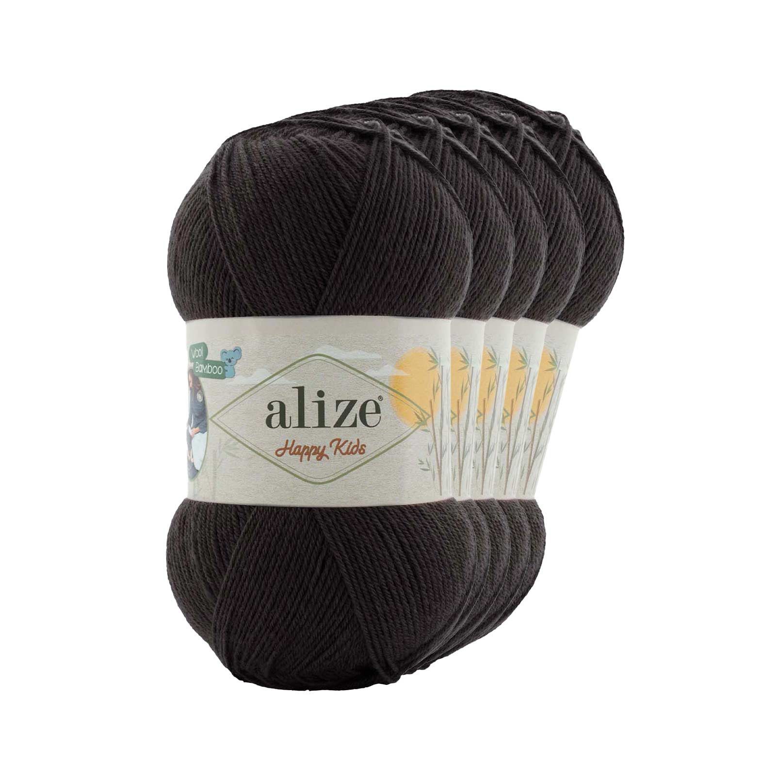 Alize 5 x 100g Alize Happy Kids Viskose Klassikgarn Strickgarn Häkelgarn Häkelwolle, 310 m, 60 schwarz