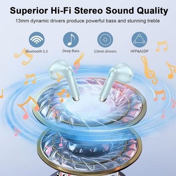 Drsaec Kabellos Bluetooth 5.3 IP7 Wasserdicht Ohrhörer LED-Anzeige In-Ear-Kopfhörer (Wasserdichtes Design und lange Akkulaufzeit für aktive Lebensstile., mit 4 Mic,2023 Neue ENC Noise Cancelling Wireless Earbuds48HTieferBass)