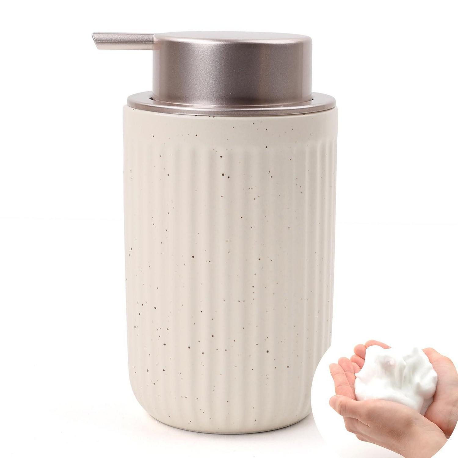 LuxusKollektion Spülmittelspender Seifenspender Keramik 350ml Streifen Beige Rosa