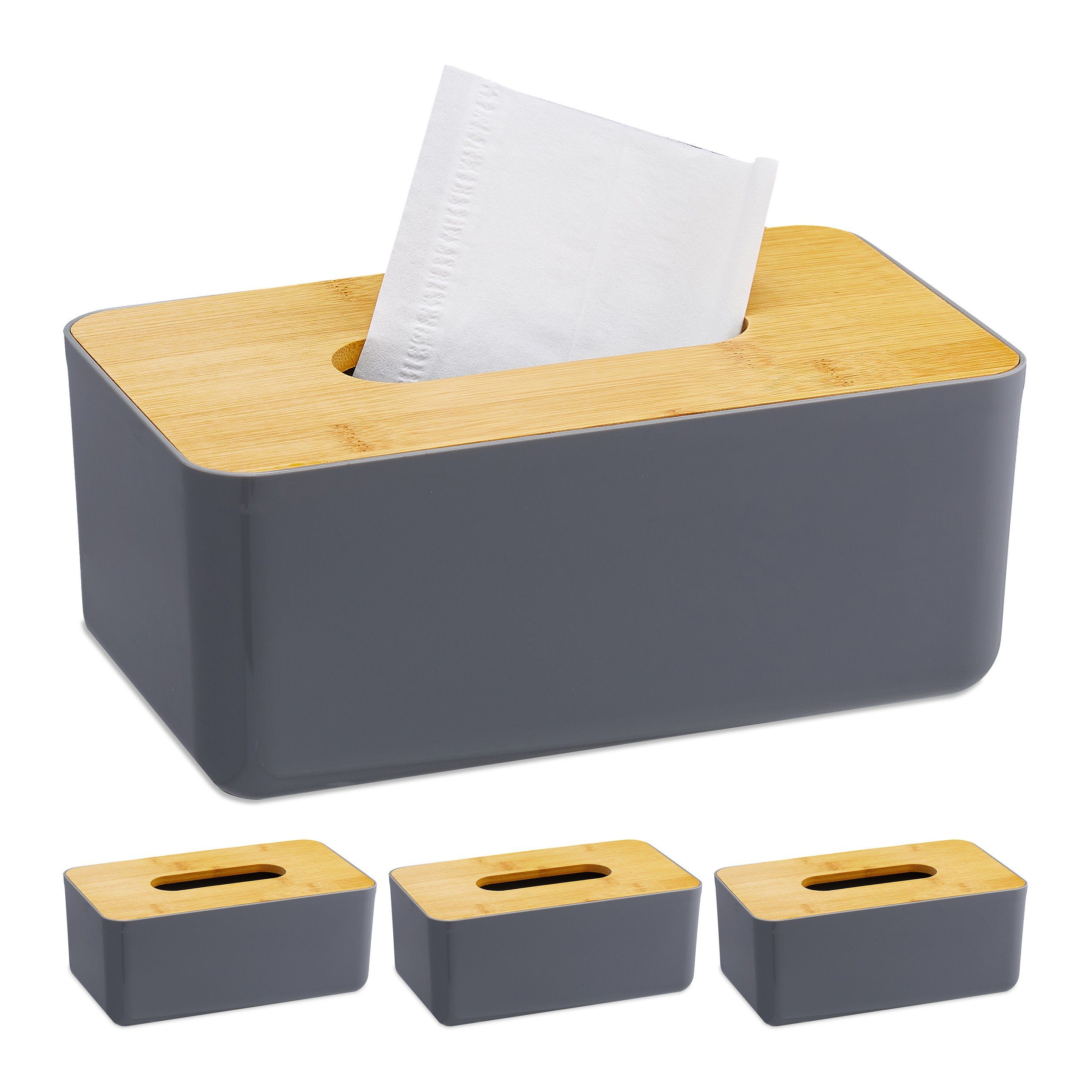 Taschentuchbox Badorganizer mit 4 x Bambusdeckel relaxdays