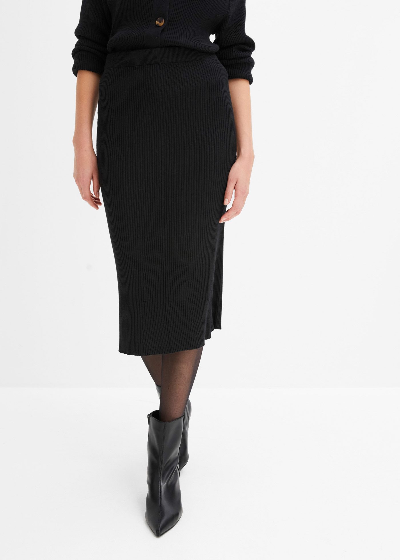 bonprix Strickrock aus Viskosemischung, körpernahe Passform, unifarben, mit Gummizug