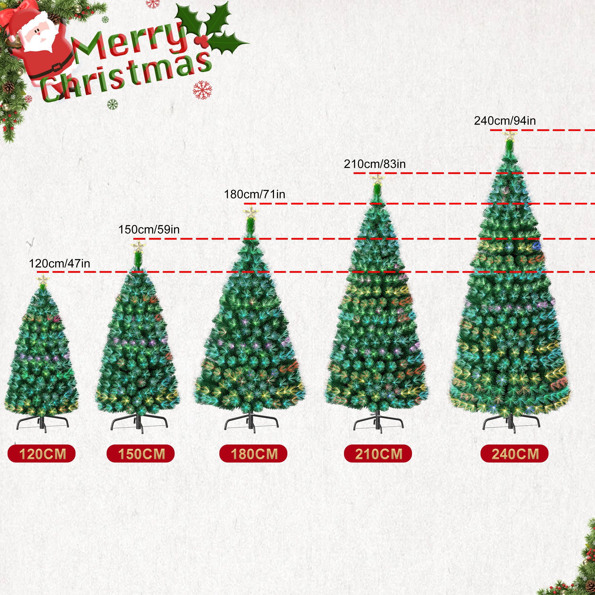 FIVMEN Künstlicher Weihnachtsbaum LED Glasfaser Weihnachtsdeko Christbaum aus PVC und Metall Ständer