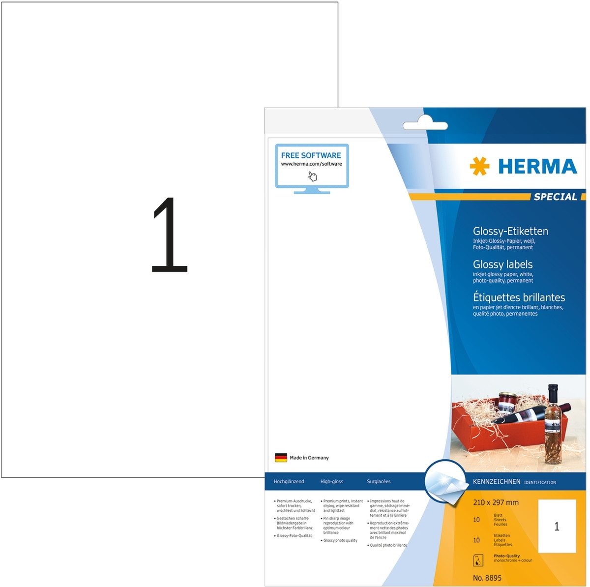 HERMA Etiketten Inkjet-Etiketten Glossy weiß 210x297mm Special A4 10 Stück