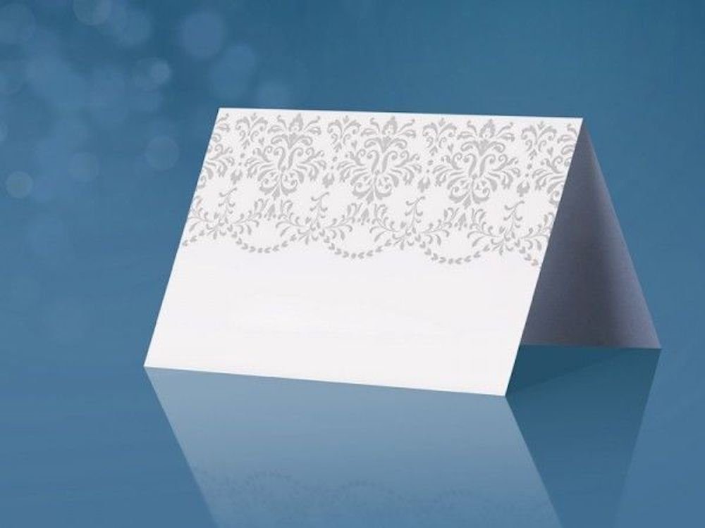 5x8cm, Perlmutt-Weiß Konfetti partydeco Tischkarten mit Ornamenten,
