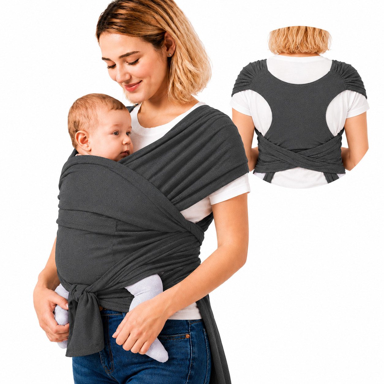 SKY & ZEN Tragetuch Baby Neugeborene - Babytragetuch ohne binden, Babytrage ab Geburt bis 15 Kilo, elastisches Tragetuch