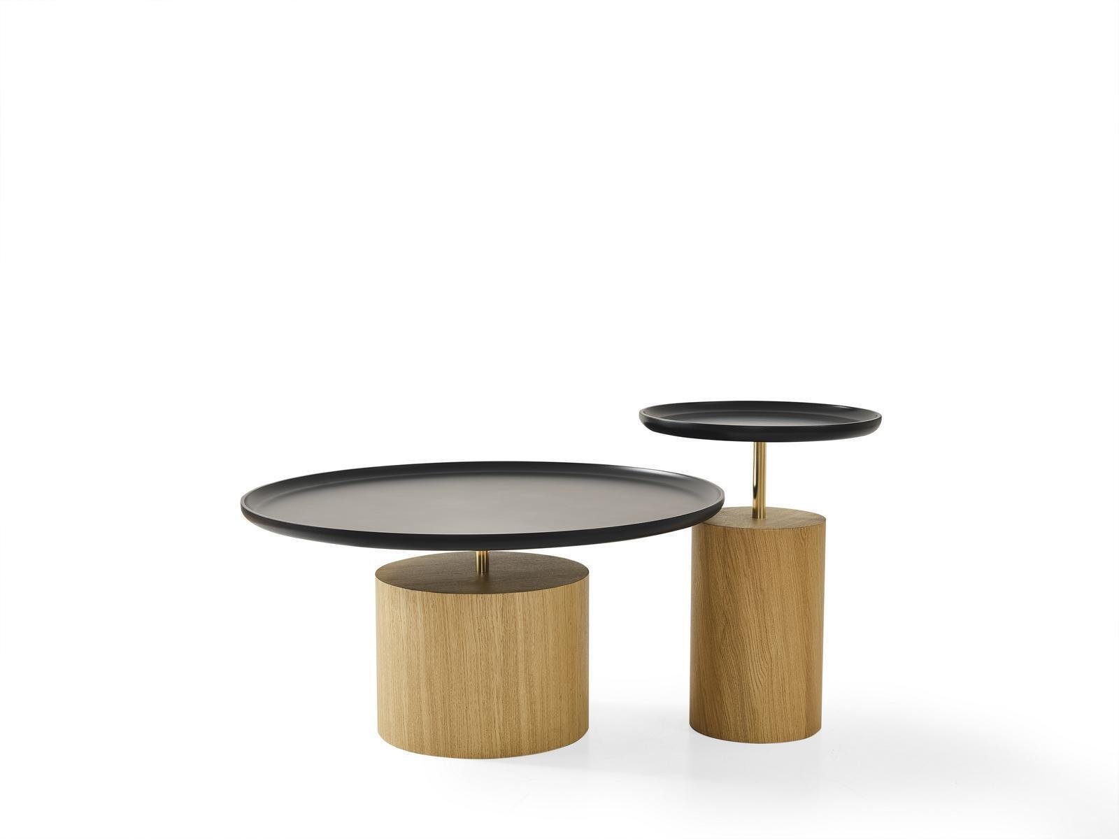 JVmoebel Couchtisch Couchtisch Tisch Schwarz + Beistelltisch) Beistelltisch Runde Tische Design Luxus Holz Couchtisch (2-St