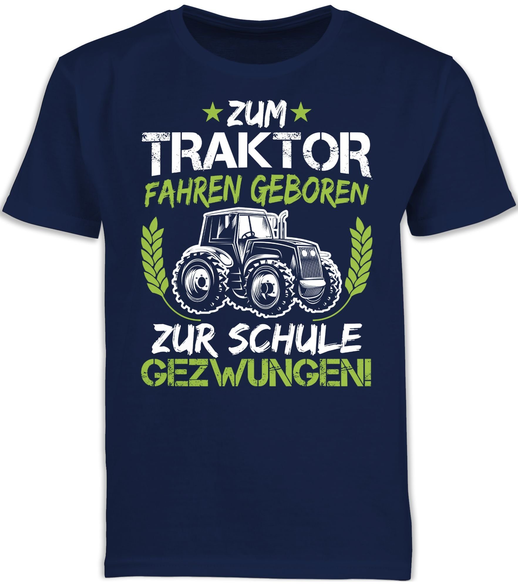 Geschenke 1 Traktor Blau Shirtracer Schulanfang Einschulung fahren Junge Schule Grün/Weiß zur gezwungen geboren Zum T-Shirt Navy