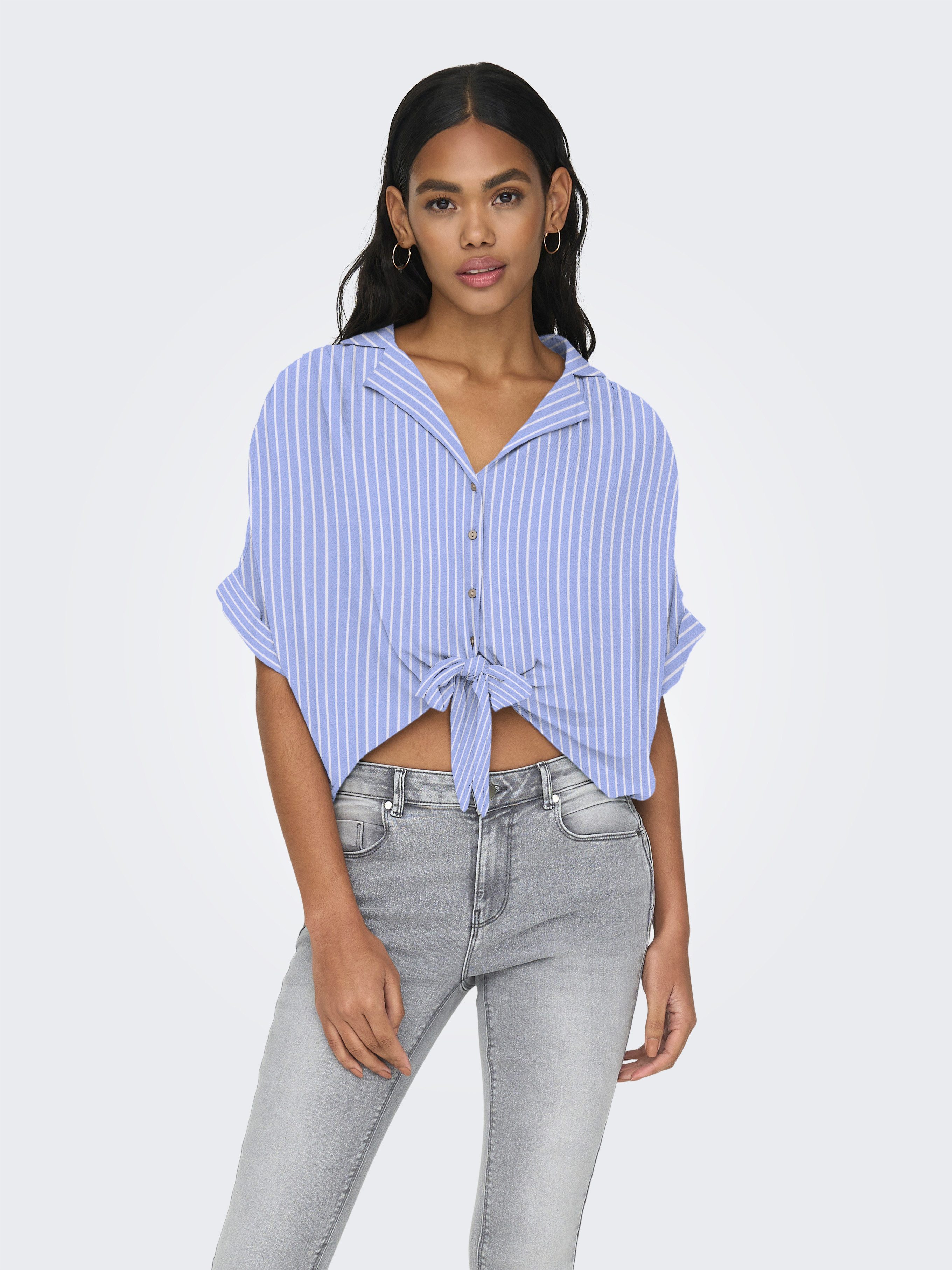 ONLY Kurzarmbluse ONLPAULA LIFE S/S TIE SHIRT WVN NOOS Viskose, regular fit