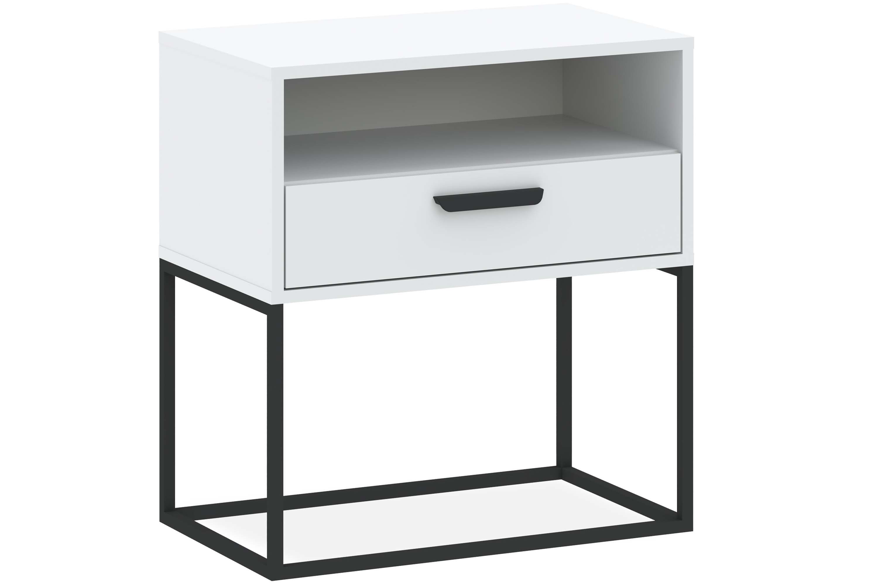 KONSIMO® Nachttisch RECTUS Nachtschrank, Modern, hergestellt in der EU, Beistelltisch (2-St), mit Schublade, Stauraum, schwarzer Metallrahmen, Kunststoffgriff