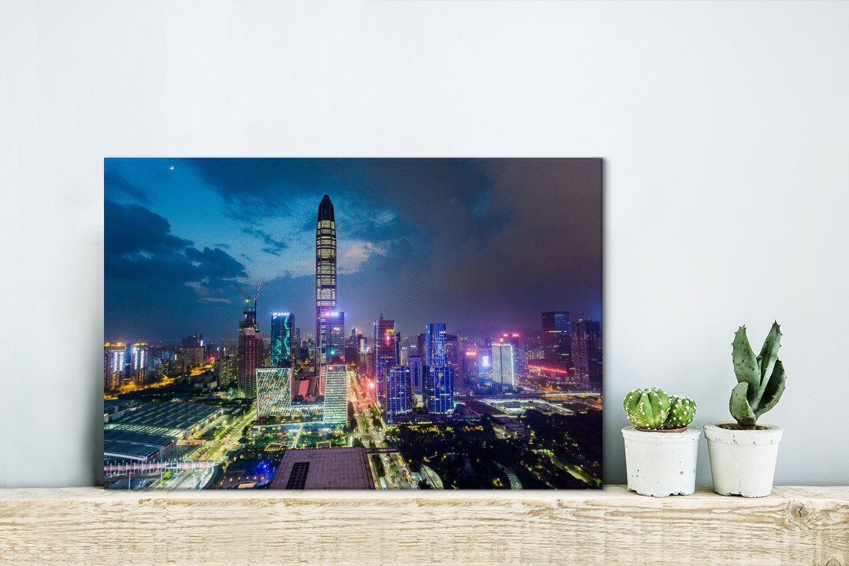 30x20 Wanddeko, Himmel OneMillionCanvasses® Leinwandbild cm Leinwandbilder, Shenzhen, Wandbild über Aufhängefertig, (1 Farbenprächtiger St),