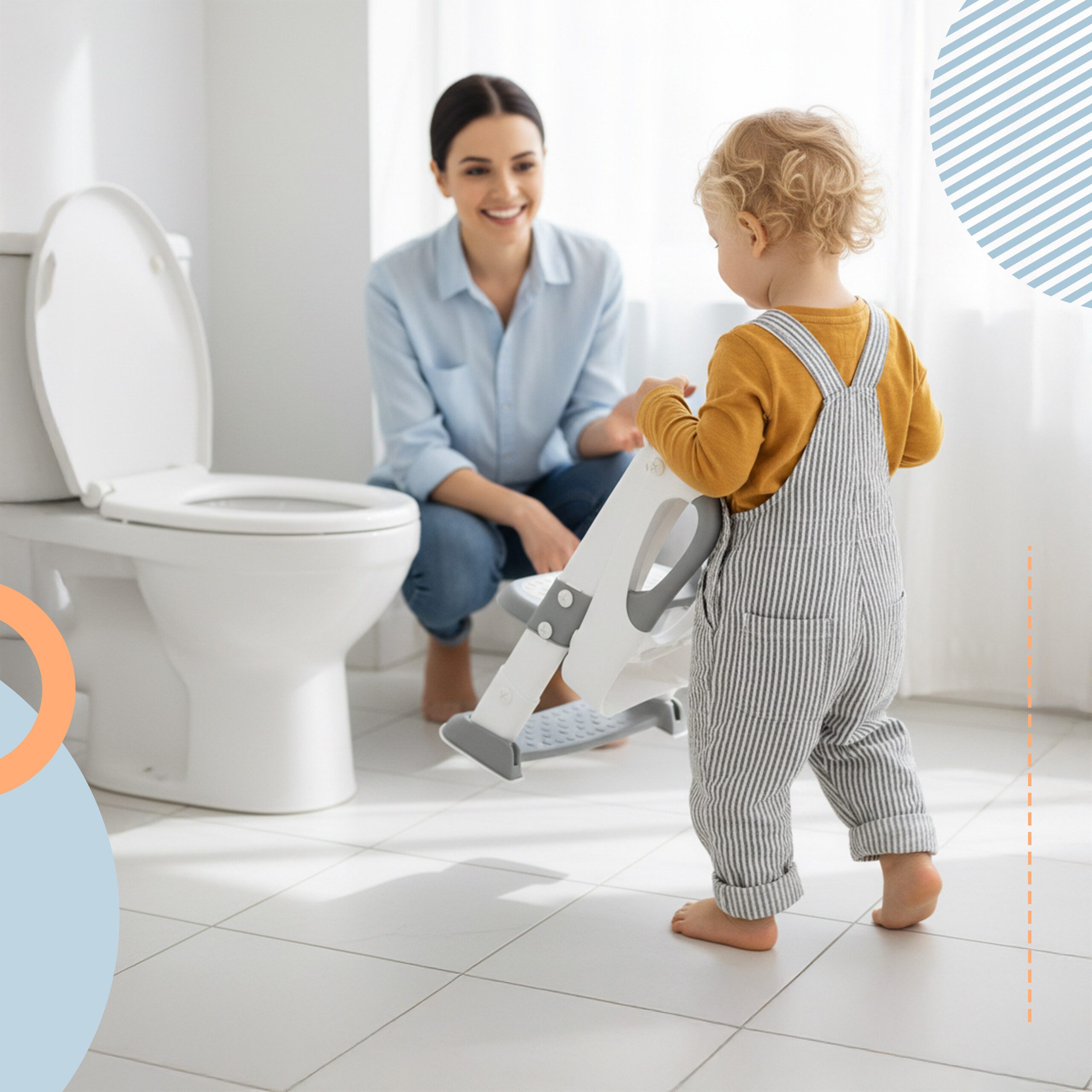 relaxdays Kinder-WC-Sitz Kinder-Toilettensitz mit Leiter (1-St), Grau-Weiß – Bild 3 von 5