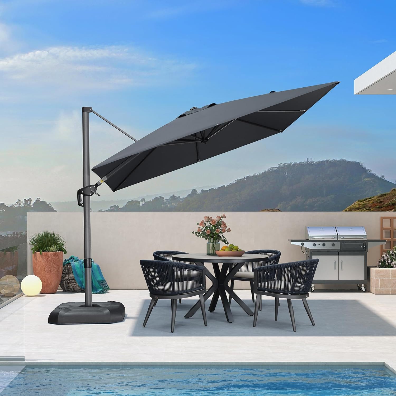 PURPLE LEAF Sonnenschirm Quadratischer Terrassenschirm, Alu Balkonschirm, Groß Ampelschirm, LxB: 270,00x270,00 cm, 360°Rotation, Sonnenschutz UV50+, für Garten, Terrasse, Pool