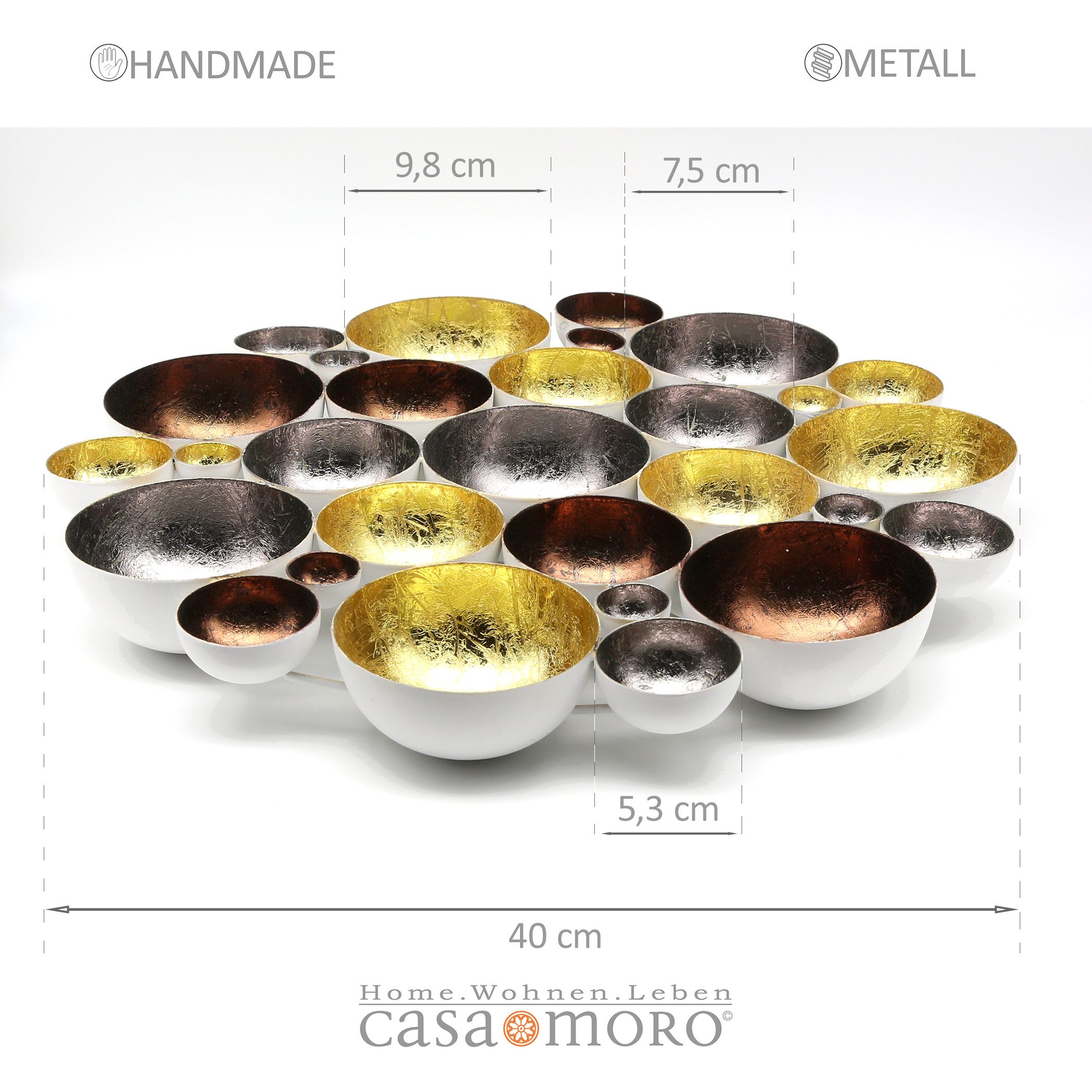 Casa Moro Teelichthalter XXL Windlicht Gold Silber Braun bis zu 21 Teelichter Elio Ø40 (Metall Kerzenhalter Glamour Kerzenleuchter), Ramadan Deko Schale, 50741-40