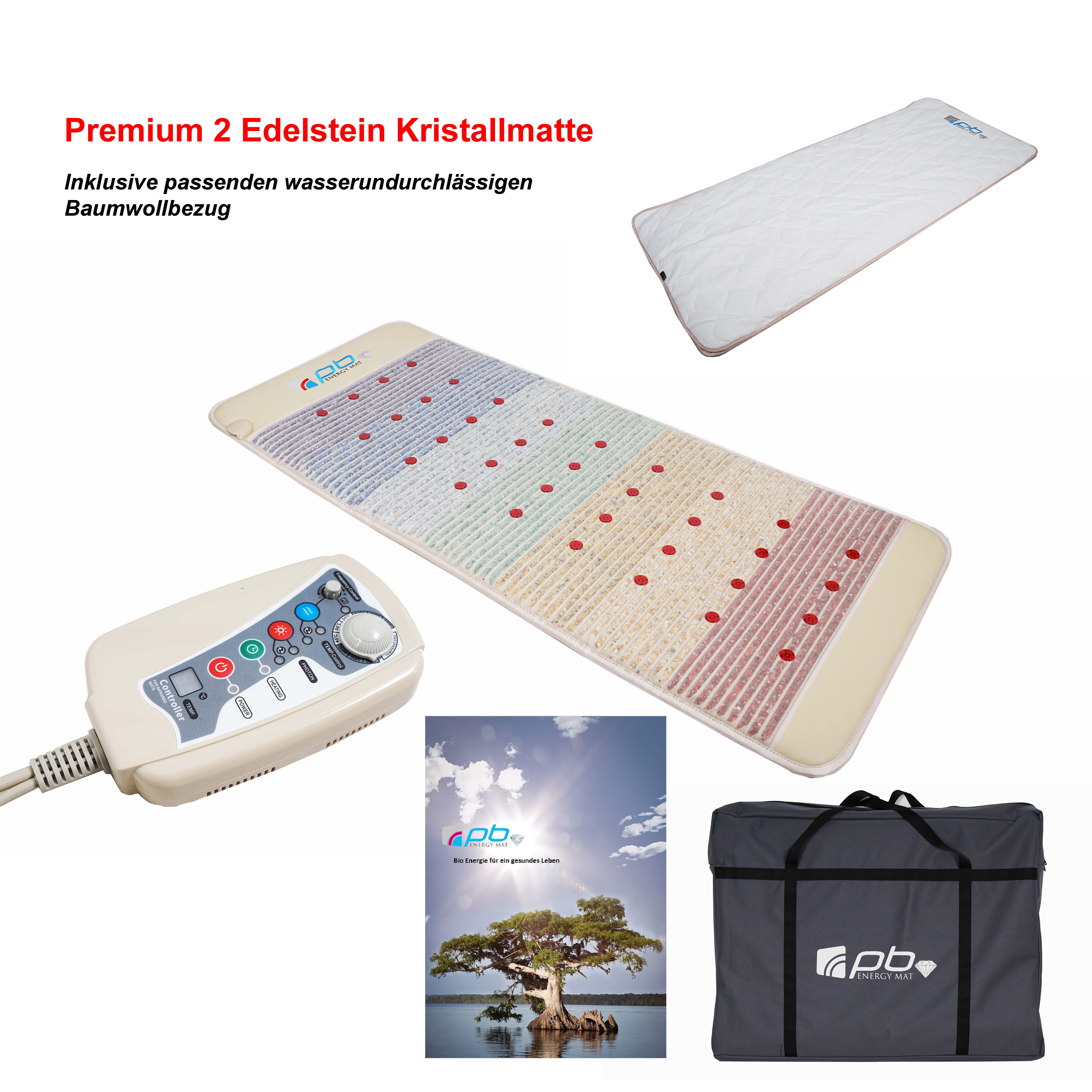 pb Energy Mat Нагревательные маты Kristallmatte Premium 2, Negativ Ionen, FIR-Tiefenwärme, Baumwollbezug, 1 Set, 6-tlg., Biophotonen-Licht, Elektrosmog-Abschirmung, Schumann-Resonanz, Energie, 30℃∼70℃ stufenlose Einstellung, Pulsierendes Magnetfeld, Infrarot