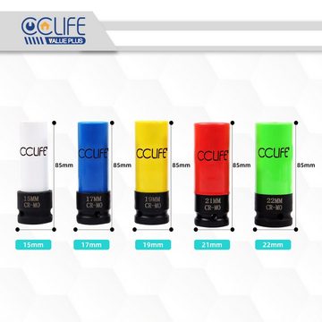 CCLIFE Steckschlüssel 1/2" Schoneinsätze Schlagschrauber Nuss Steckschlüssel 15-22mm