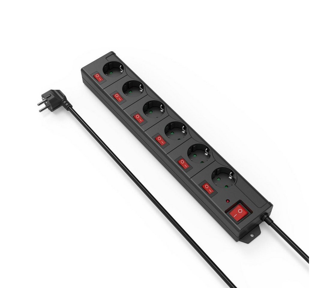 Hama Mehrfachsteckdose 6-fach Steckerleiste, mit Schalter Steckdosenleiste 6-fach (Schalterbeleuchtung, separate Ein- / Ausschalter, Schutzkontaktstecker, Kabellänge 1,4 m)