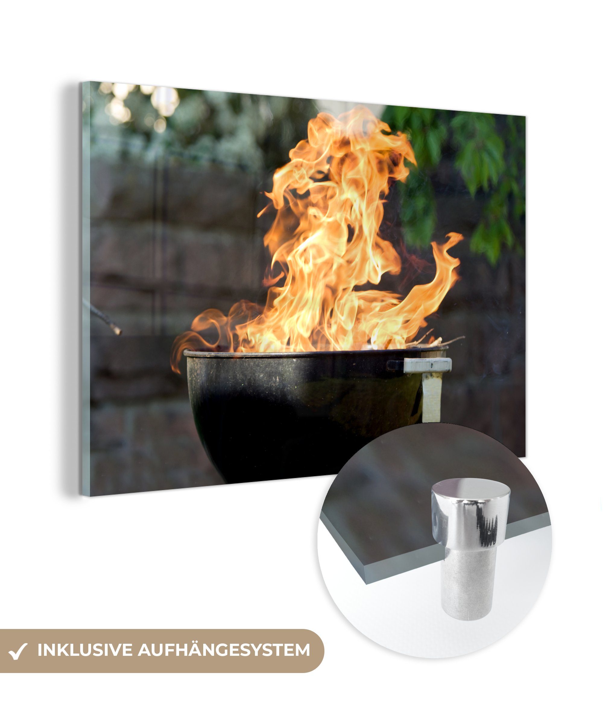 MuchoWow Acrylglasbild BBQ - Feuer - Draußen, (1 St), Acrylglasbilder Wohnzimmer & Schlafzimmer