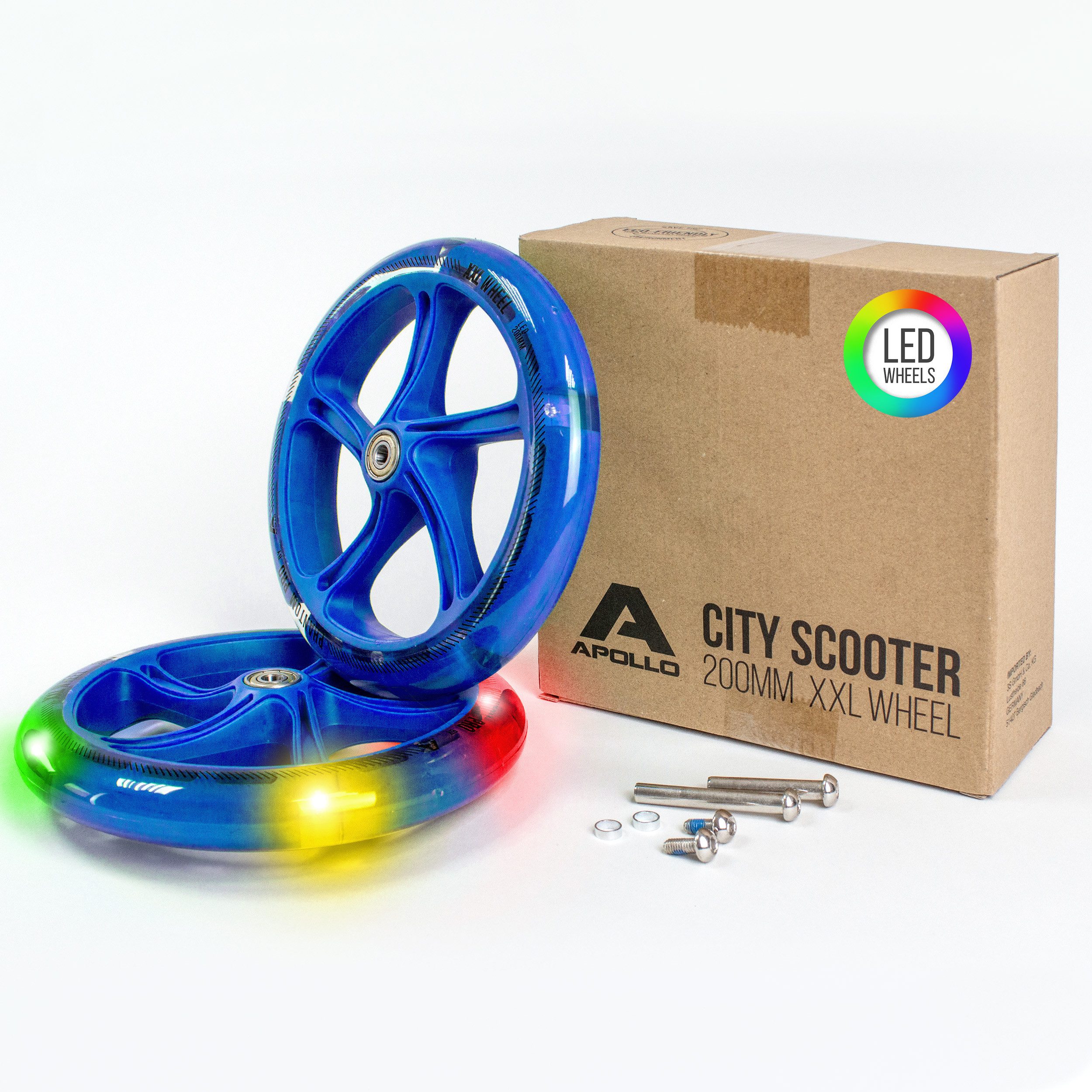 Apollo Scooter City Scooter 200mm Ersatzräder, auch als LED-Rollen erhältlich, auch in LED-Ausführung erhältlich