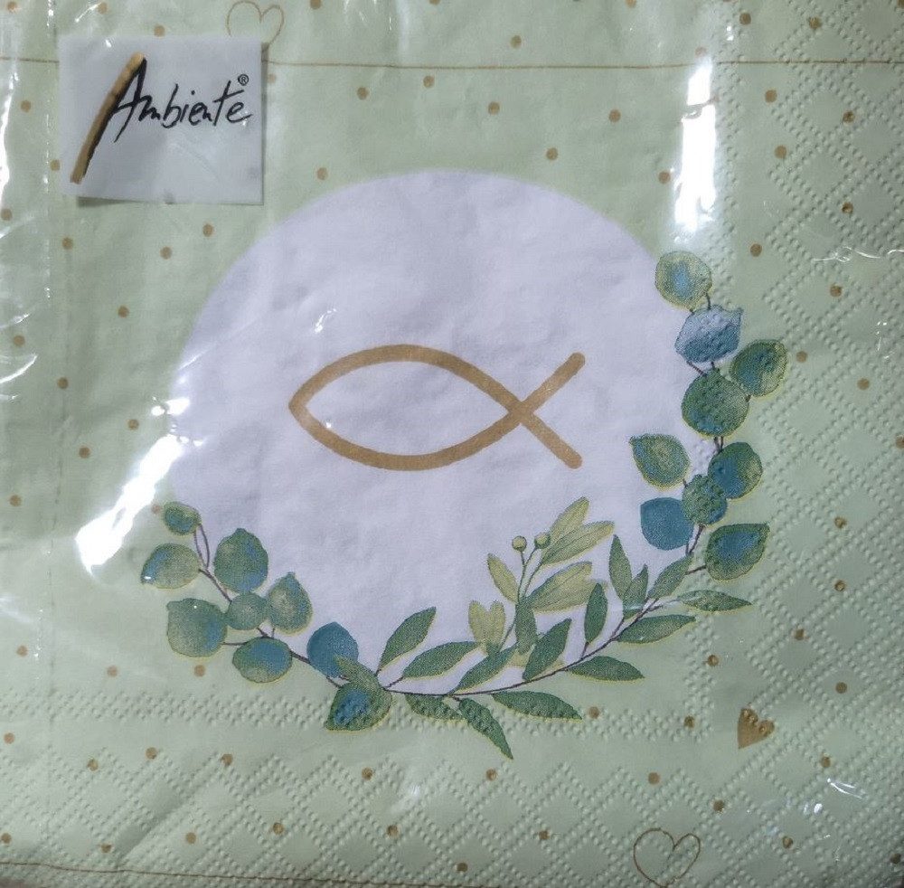 Ambiente Luxury Paper Products Papierserviette Konfirmation / Kommunion Fisch, Christliche Symbole als Tischdeko, (40 St), Ideal als Geschenk