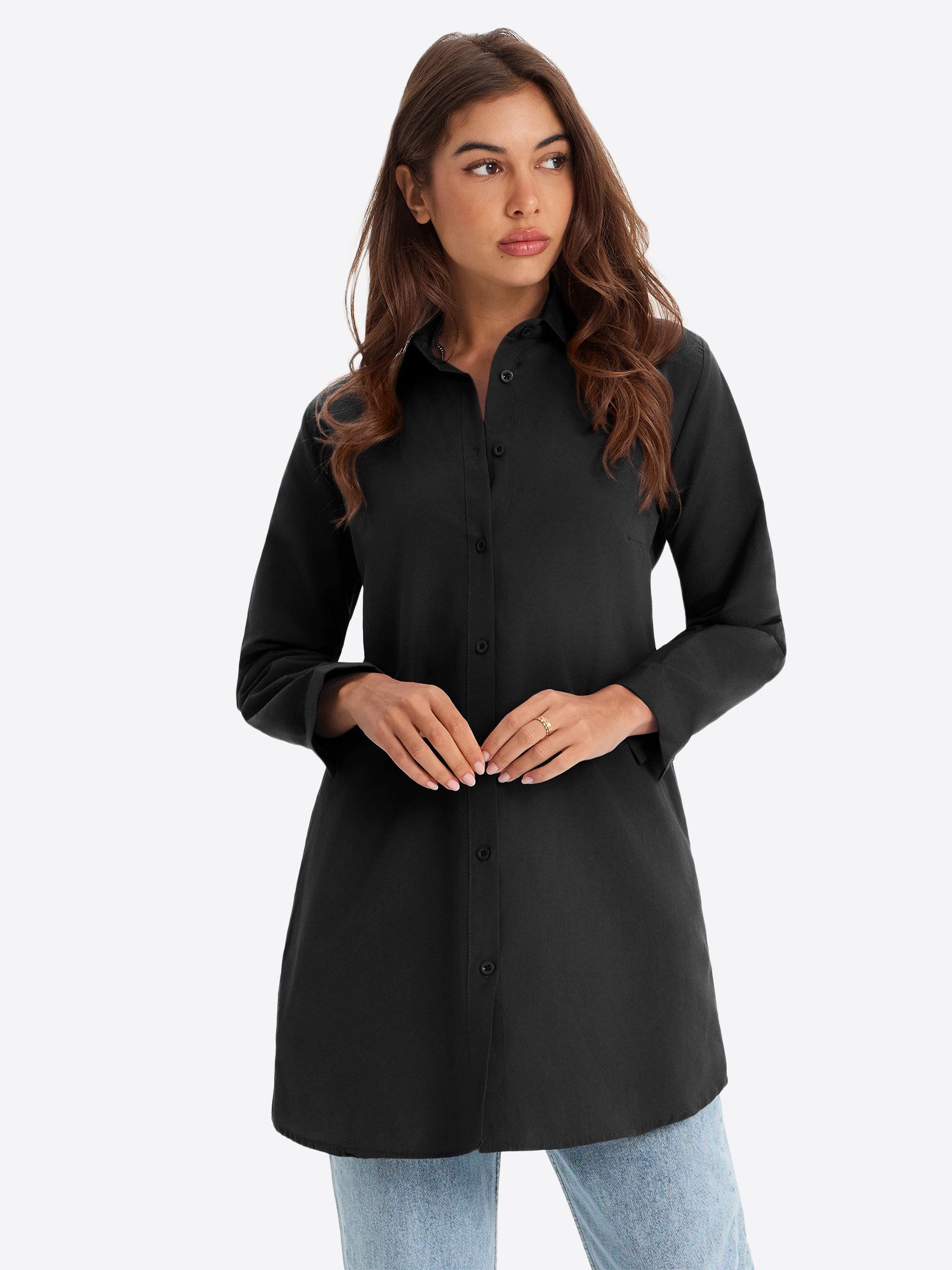 Imily Bela Blusenkleid Damen Langarm Bluse Kleid Elegant mit Hemdkragen und Knopfleiste (Packung, 1-tlg., 1per-Pack) in Unifarbe