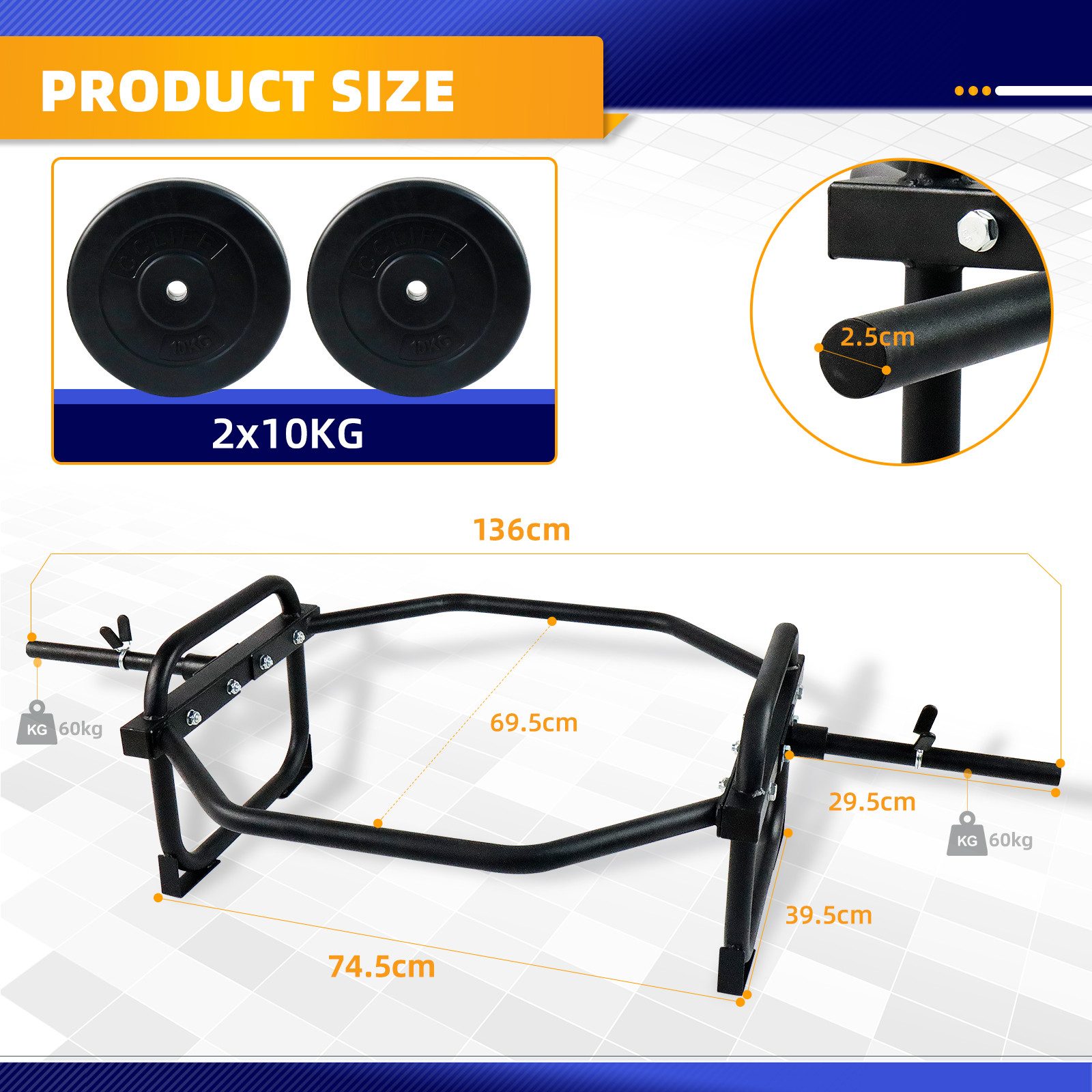 CCLIFE Olympiastange Hex Bar Trap Bar Hantelstange mit Gewichten Olympic Bar