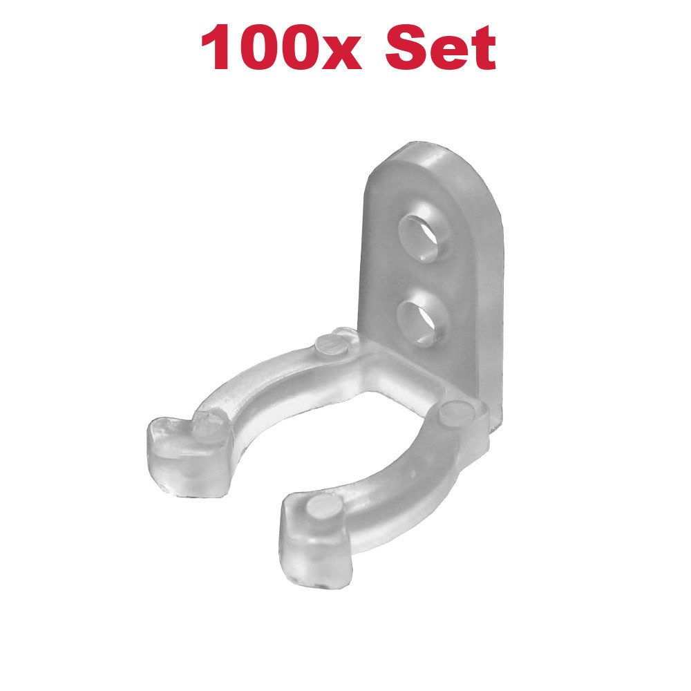 Trade-Shop LED-Lichterschlauch 50x/100x/200x Wandclips Halteclips Kabelorganisation für Innen Außen, inkl. 2,9mm Montagelöcher / Passend für 10mm bis 13mm Lichterschläuche