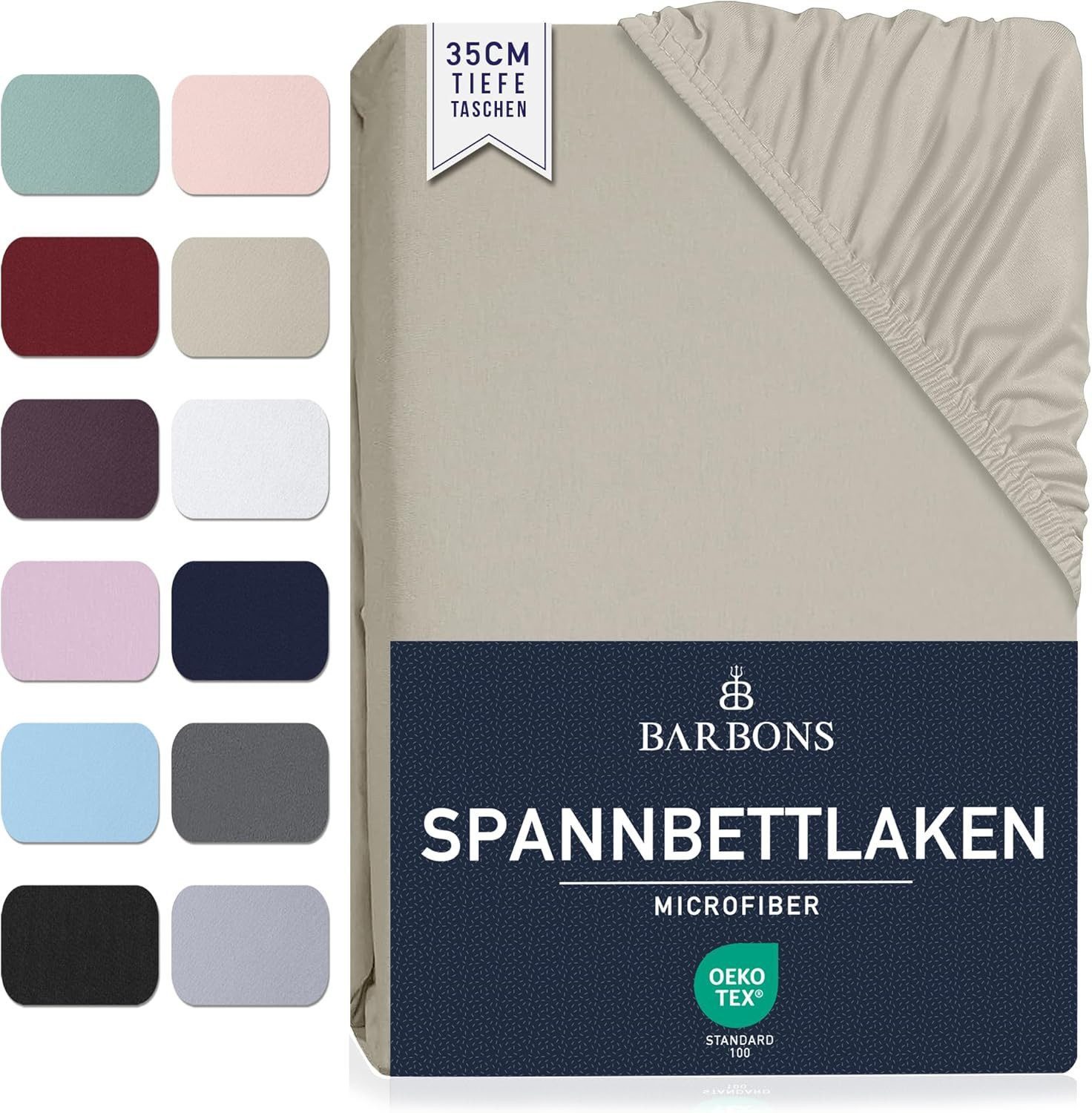 BARBONS Spannbettlaken Spannbetttuch für Matratzen Topper 35 cm Tiefe Elastisches Bettlaken, Gummizug: Rundumgummizug, (1 Stück), Mikrofaser Gebürstete Polyester Rundumgummizug weich pflegeleicht von BARBONS