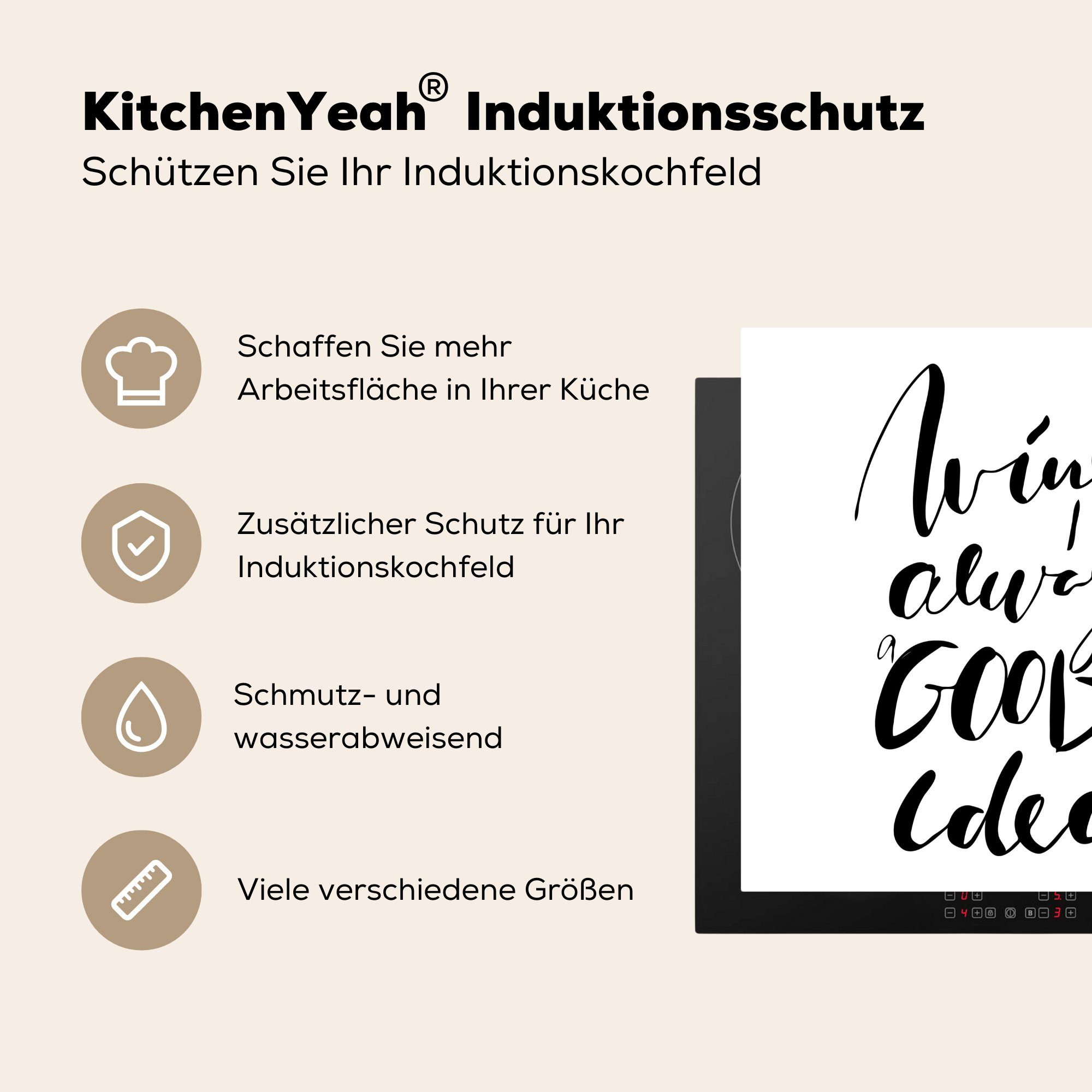 (1 "Wein für küche weißem gute eine Zitat 78x78 Vinyl, mit Ceranfeldabdeckung, tlg), Idee"., Hintergrund cm, MuchoWow immer Herdblende-/Abdeckplatte Arbeitsplatte ist