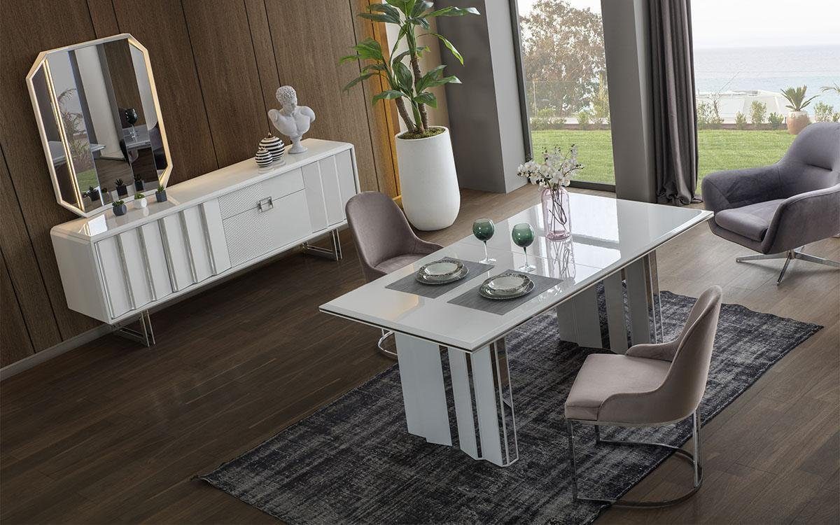 JVmoebel Essgruppe Luxus Esszimmer Set Esstisch + 6x Stühle + Sideboard mit Spiegel, (Esstisch / 6x Stühle / Sideboard / Spiegel), Made In Europe | Essgruppen