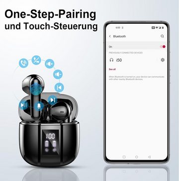 Renimer Kabellos Bluetooth 5.3 IP7 Wasserdicht In-Ear-Kopfhörer (Smart Home für ein komfortables und vernetztes Zuhause der Zukunft., mit Mikrofon, 48H Immersiver Deep Bass Earbuds, Digitale LED-Anzeige)