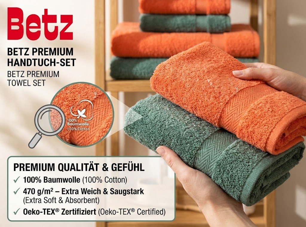 Betz Handtücher Premium Handtuch-Set 12-tlg., 100% Baumwolle (Set, 12-St), Duschtücher,Handtücher, Gästetücher, Seiftücher,Waschhandschuhe – Bild 3 von 5