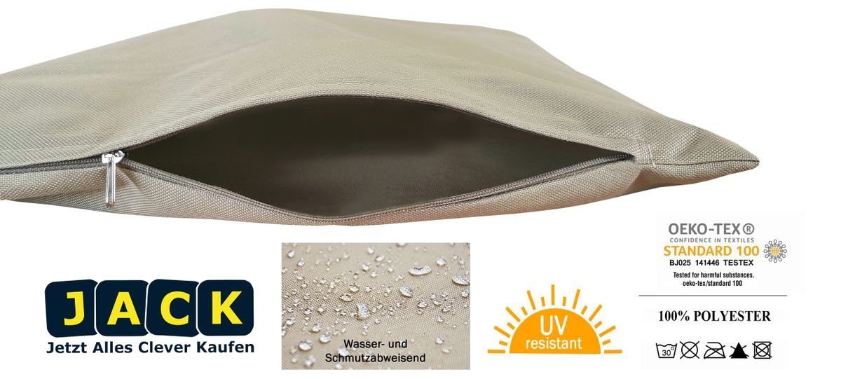 Kissenbezüge JACK 2er Set Outdoor Wasserfest, strapazierfähig, Taupe Wasserabweisend, JACK (2 Außen für Kissenbezug und Innen robust 30x50cm Stück), & Kissenhülle