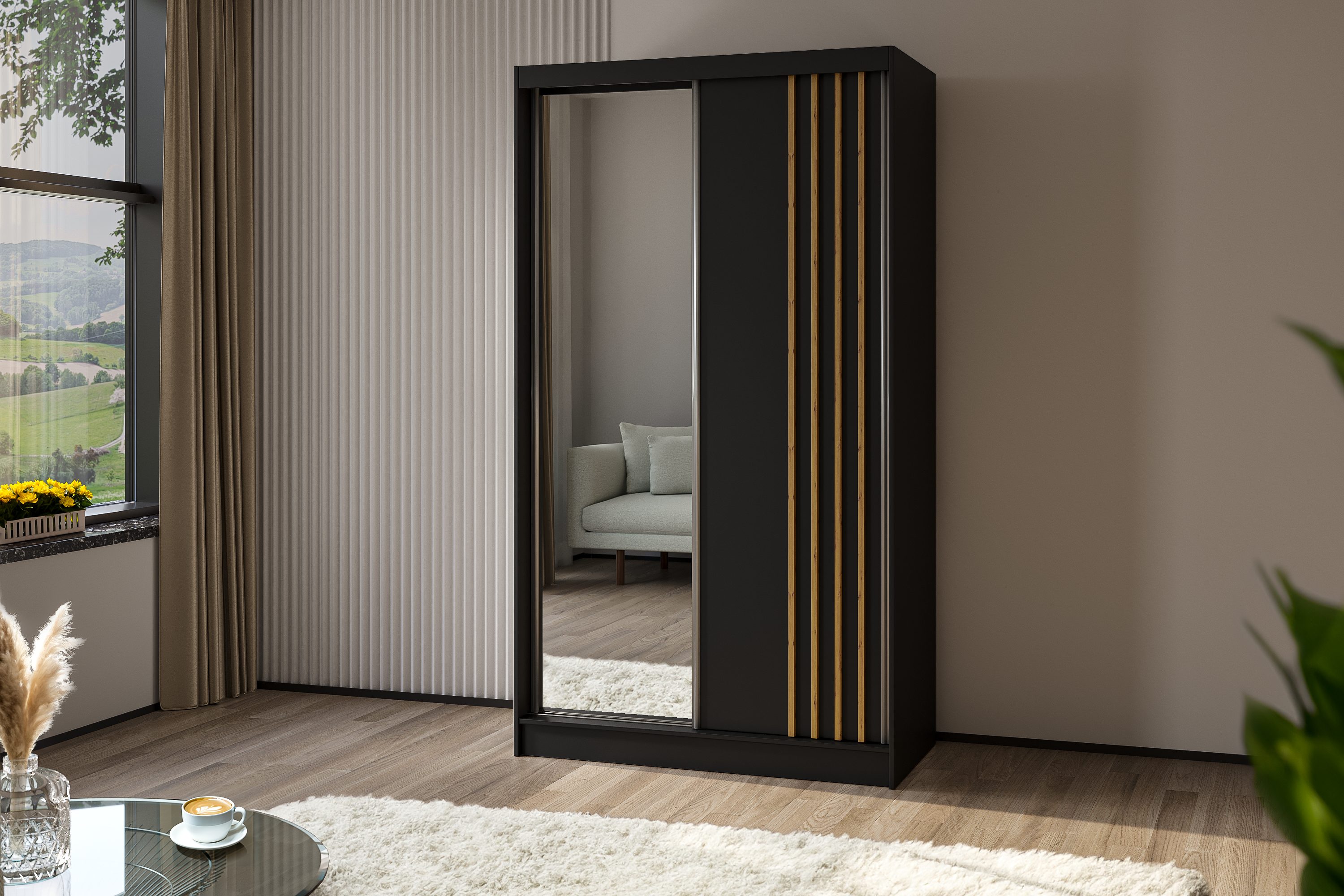 Beautysofa Schiebetürenschrank NELA II mit Spiegel, mit Lamellen, mit Schub günstig online kaufen