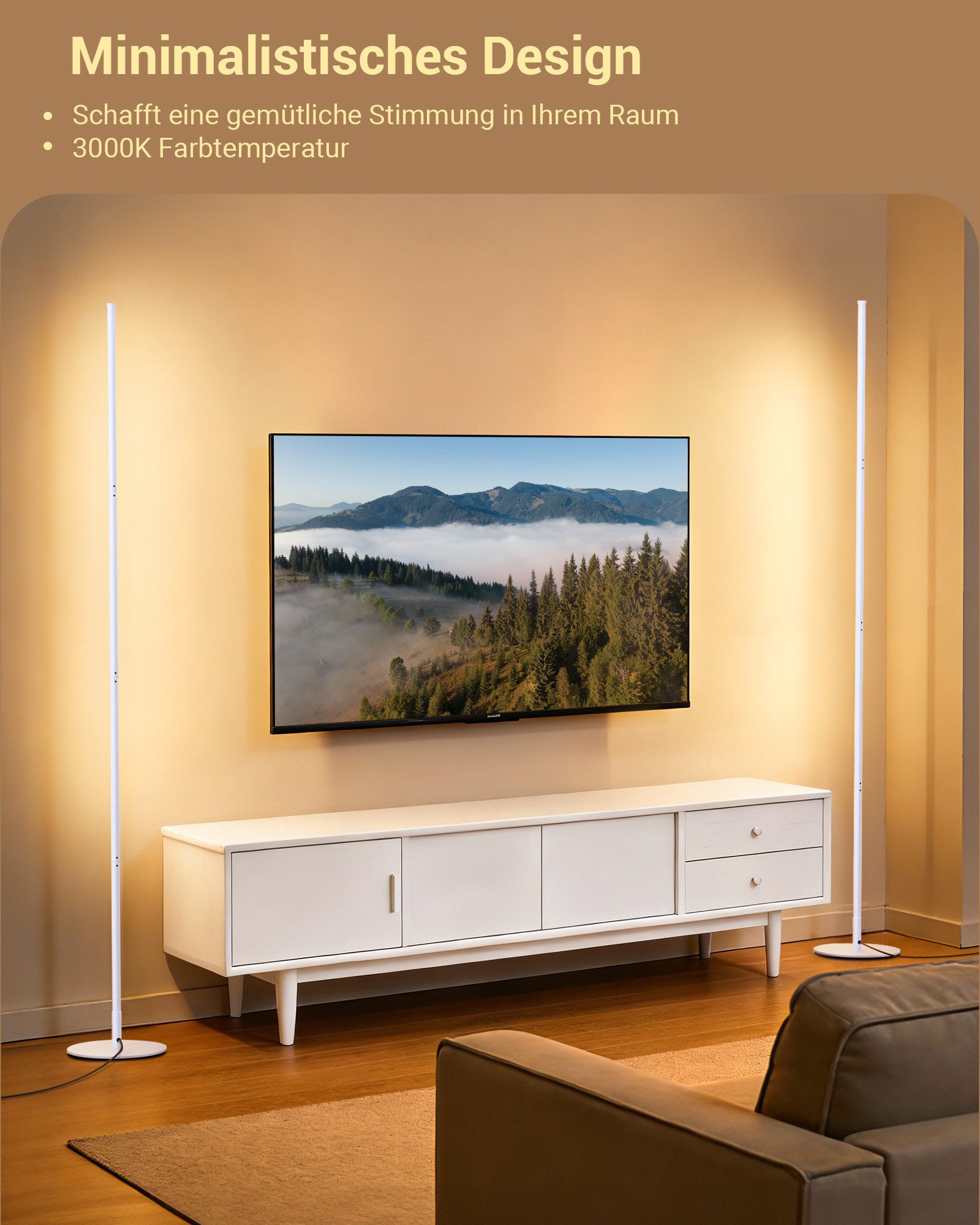 EDISHINE LED Stehlampe Wohnzimmer dimmbar, LED fest integriert, warmweiß, Minimalistische Stehleuchte