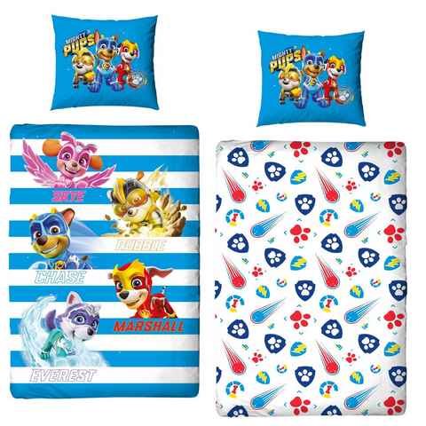 Kinderbettwäsche Paw Patrol 135x200 + 80x80 cm, 100 % Baumwolle, MTOnlinehandel, Renforcé, 2 teilig, Paw Patrol Mighty Pups Bettwäsche für Mädchen und Jungen