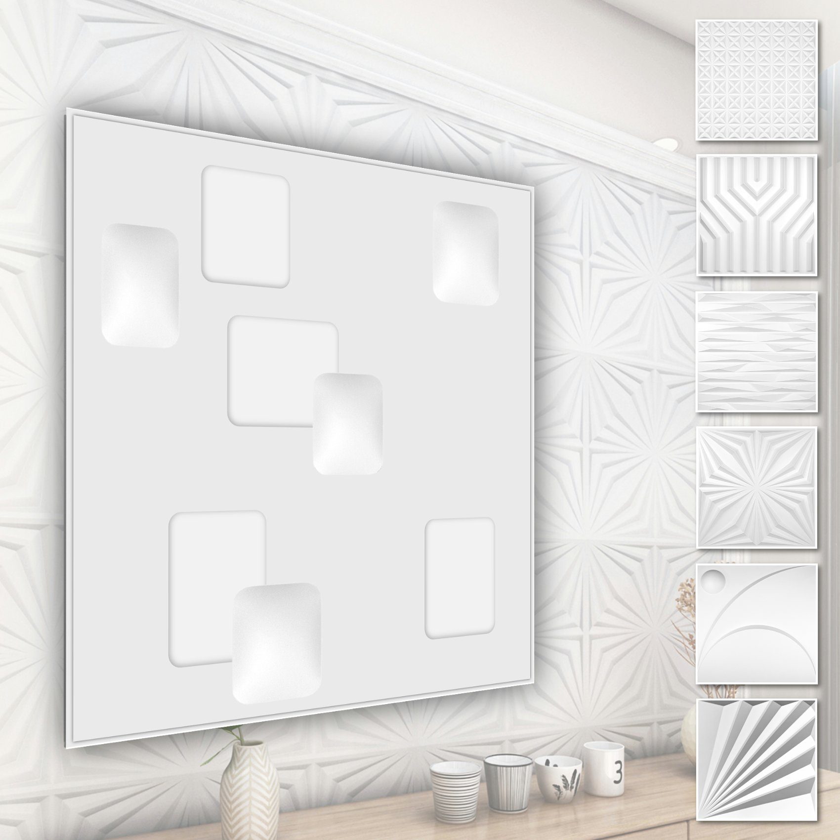 Hexim Wanddekoobjekt HD009 (PVC Kunststoff - weiße Wandverkleidung mit 3D Optik - Abstrakte Motive (0.25 qm 1 Platte) Wandverblendung Verblender)