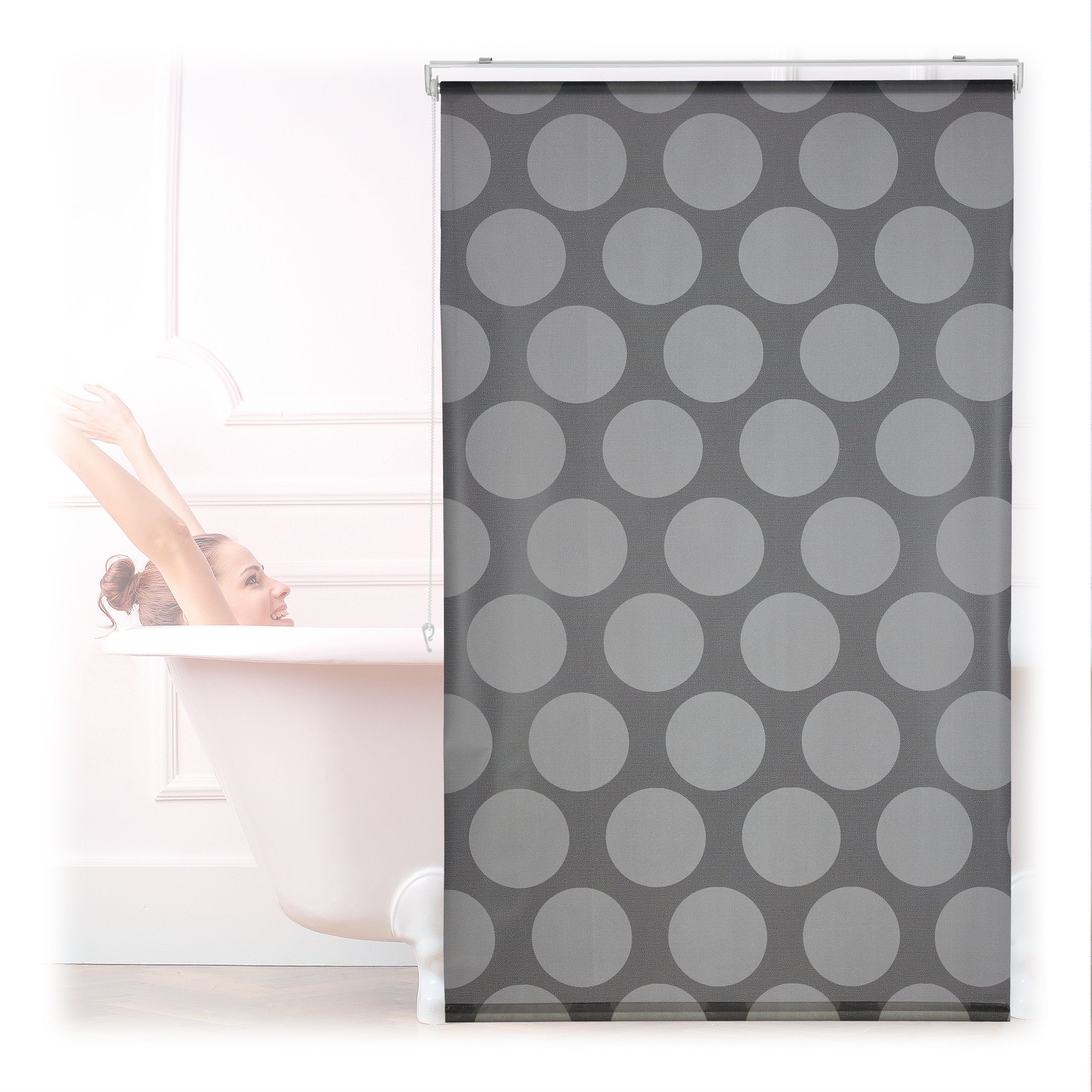 relaxdays Duschrollo grau Punkte Breite 100 cm, 100x240cm