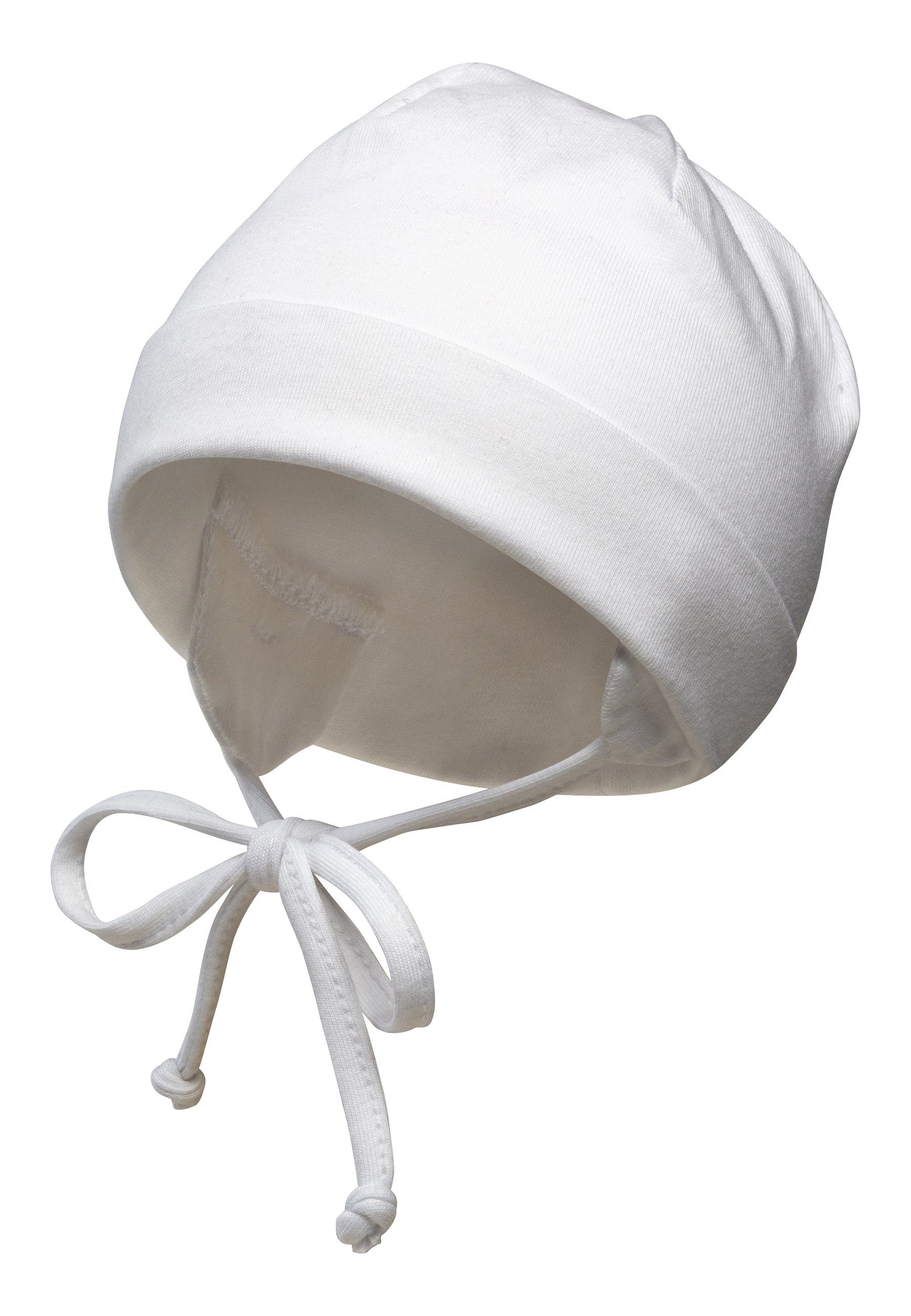 Sterntaler® Schlupfmütze OCS Beanie (1-St., Mütze Kinder mit Ringeln tragbar mit und ohne Umschlag) Babymütze aus nachhaltiger Baumwolle mit Bindeband weiß