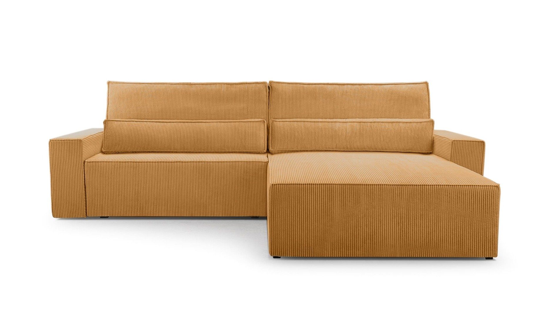 MOEBLO Ecksofa DENVER, mane beidseitig montierbar Couch Cord für Wohnzimmer Schlafsofa Sofagarnitur Sofa Eckcouch L-Form Cordstoff - 297x85x185cm, mit Schlaffunktion und Bettkasten Dunkelgelb (Poso 01)