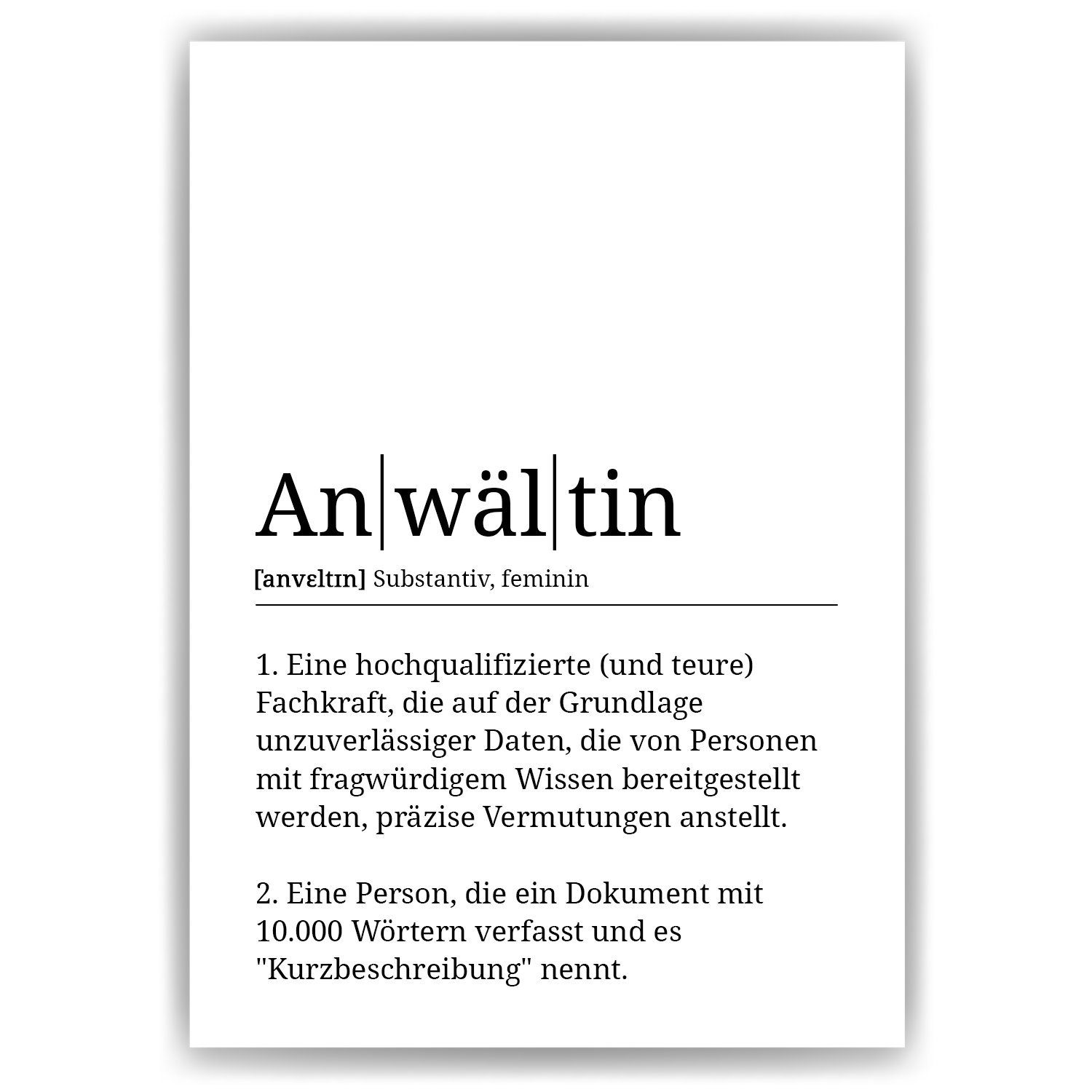 Definition Poster Tigerlino Geschenk Mitarbeiterin Anwältin Wandbild