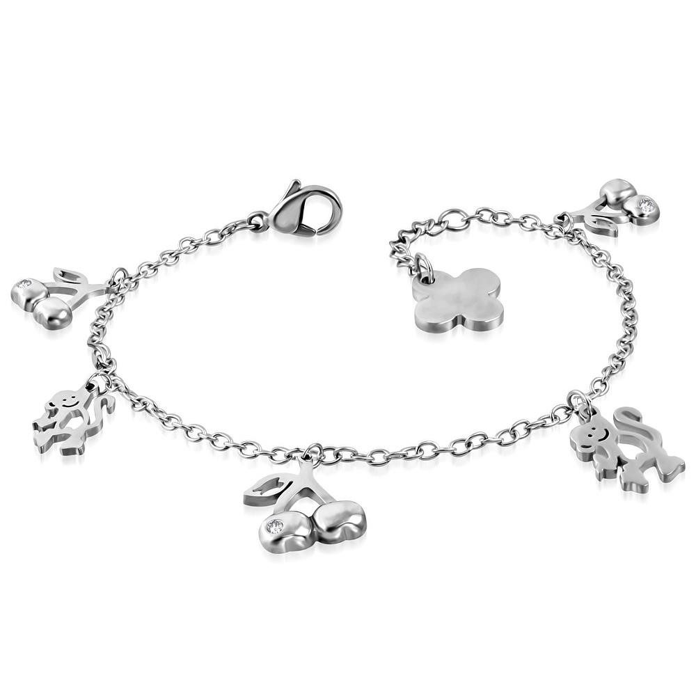 Armband Bettelarmband Kirschen & Affen Silber aus Edelstahl Damen